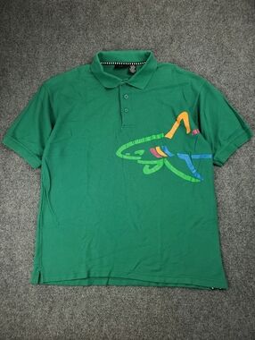 Vintage 90s Greg Norman Golf Polo Shirt Large Big Shark Logo Wrap Around Green